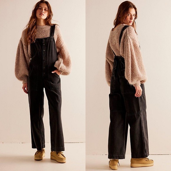 Free People Pants - NWT Free People Field of Flowers Wide Leg Denim Overalls